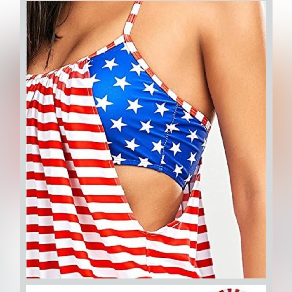 🚘Red and Blue Star-Striped Swimsuit NWOT 2 piece swim suits American flag design - Picture 5 of 13